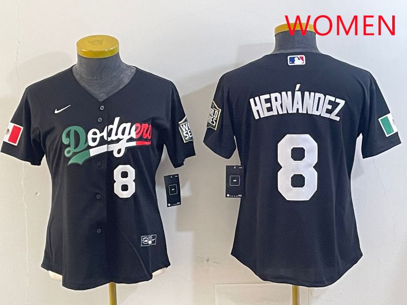 Women Los Angeles Dodgers #8 Hernandez Black Game 2025 Nike MLB Jersey style 4038